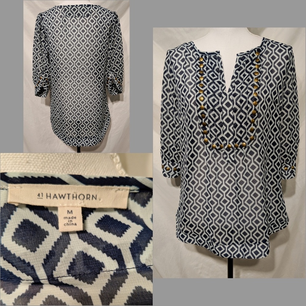 41 Hawthorn Sheer Navy Blue Tunic Blouse